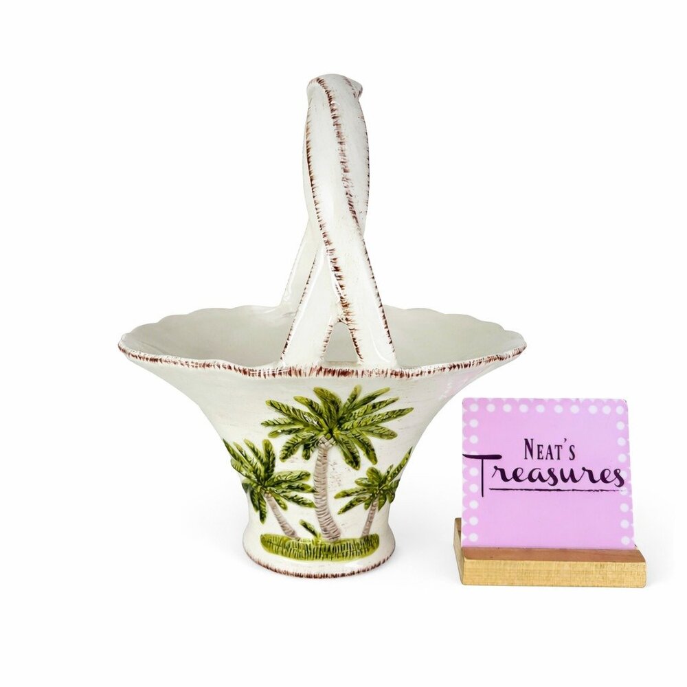 Young's  Heartfelt Kitchen Creation PALM TREE Tropical Beach Ceramic 11" Basket